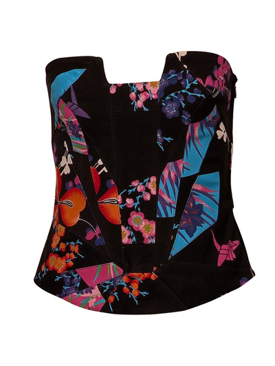 Current Boutique-Versace for H&M - Black & Multi Color Floral Corset Top Sz 6