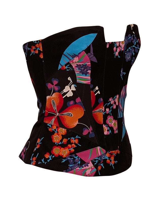 Current Boutique-Versace for H&M - Black & Multi Color Floral Corset Top Sz 6