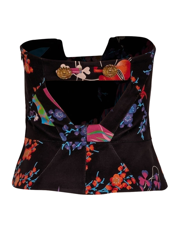 Current Boutique-Versace for H&M - Black & Multi Color Floral Corset Top Sz 6