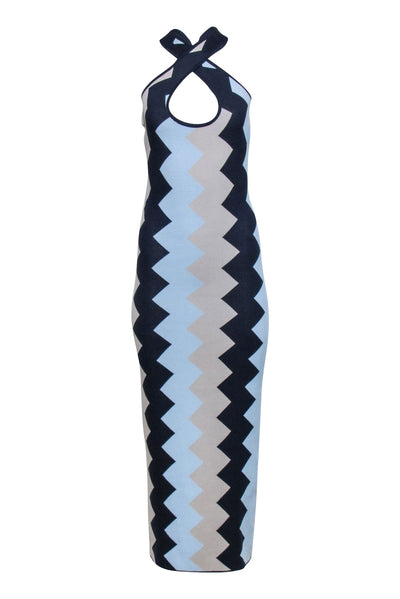 Current Boutique-Vetiver - Navy & Beige Zigzag "Rockaway" Cross Back Maxi Dress Sz M