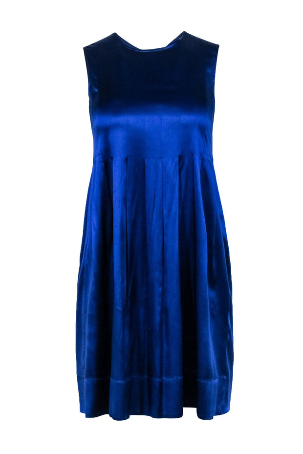 cobalt blue sleeveless dress High Neck Sleeveless Cap Shoulder Satin Maxi Bridesmaid Dress In Cobalt Blue