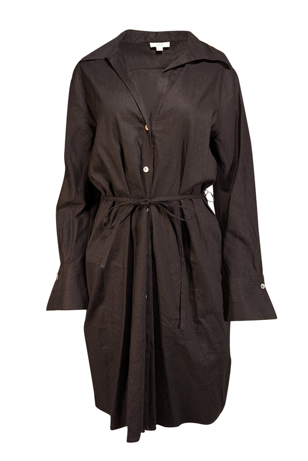 Vince - Black Linen Blend Long Sleeve Shirtdress Sz L Vince - Black Linen Blend Long Sleeve Shirtdress Sz L