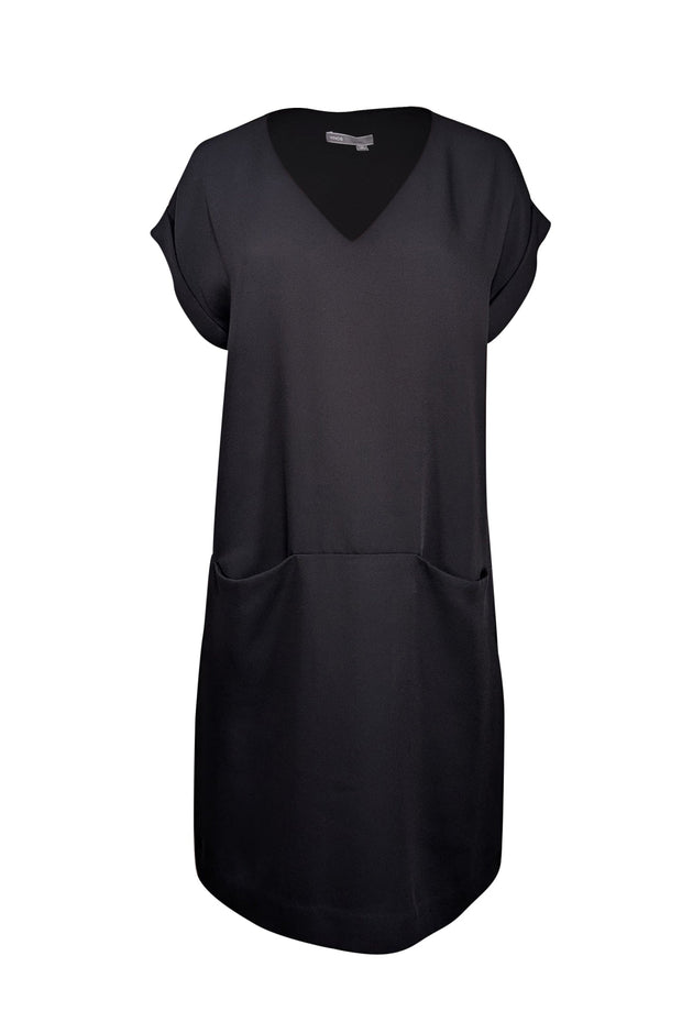 Vince - Black V-Neck Shift Dress w/ Cuffed Sleeves Sz L Vince - Black V-Neck Shift Dress w/ Cuffed Sleeves Sz L