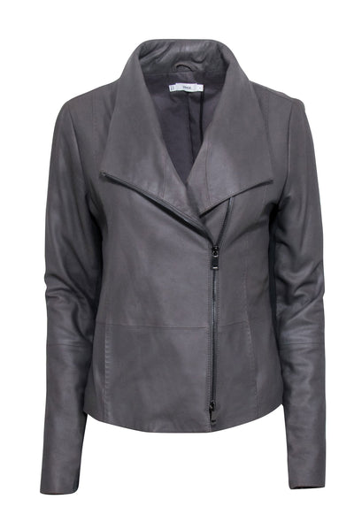 Current Boutique-Vince - Grey Goat Leather Moto Zip Jacket Sz L