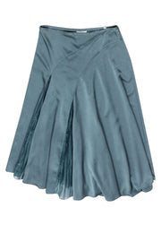 Current Boutique-Vince - Light Teal w/ Asymmetrical Pleated Detail Midi Satin Skirt Sz 8