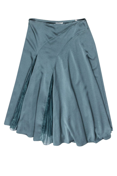 Current Boutique-Vince - Light Teal w/ Asymmetrical Pleated Detail Midi Satin Skirt Sz 8