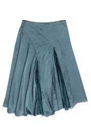 Current Boutique-Vince - Light Teal w/ Asymmetrical Pleated Detail Midi Satin Skirt Sz 8