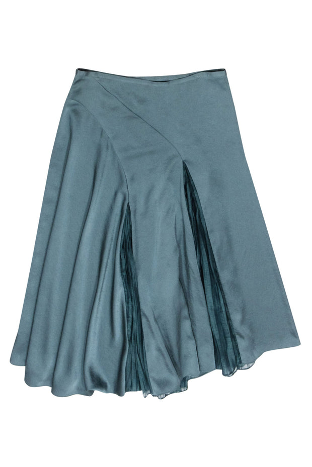 Current Boutique-Vince - Light Teal w/ Asymmetrical Pleated Detail Midi Satin Skirt Sz 8