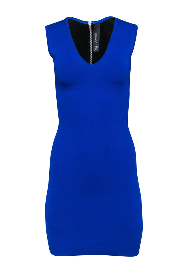 Yigal Azrouel - Blue Sleeveless Knit Mini Dress w/ Contrast Back Panel Sz XS Yigal Azrouel - Blue Sleeveless Knit Mini Dress w/ Contrast Back Panel Sz XS