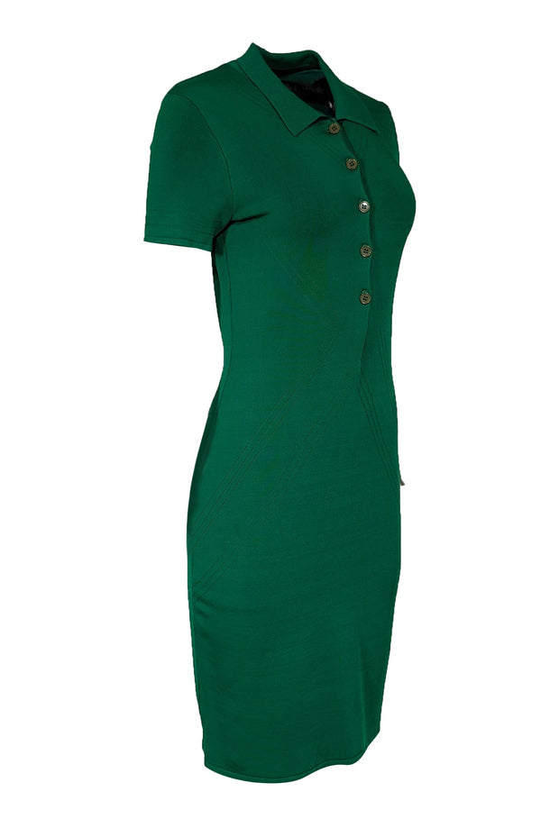 Yigal Azrouel - Kelly Green Knit Collar Short Sleeve Midi Dress Sz M Yigal Azrouel - Kelly Green Knit Collar Short Sleeve Midi Dress Sz M