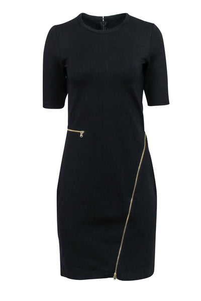 Current Boutique-Yoana Baraschi - Black Crop Sleeve Gold Zipper Detail Dress Sz 6