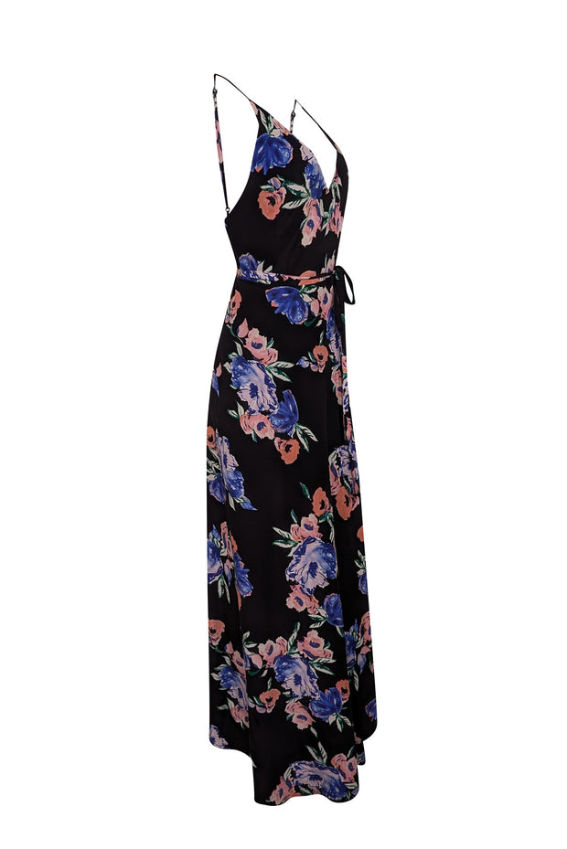 Yumi Kim - Black Sleeveless Floral Maxi Wrap Dress Sz L Yumi Kim - Black Sleeveless Floral Maxi Wrap Dress Sz L