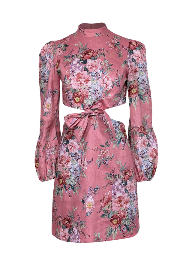 Zimmermann - Pink w/ Multicolor Floral Print Linen Mini Dress Sz 4 Zimmermann - Pink w/ Multicolor Floral Print Linen Mini Dress Sz 4