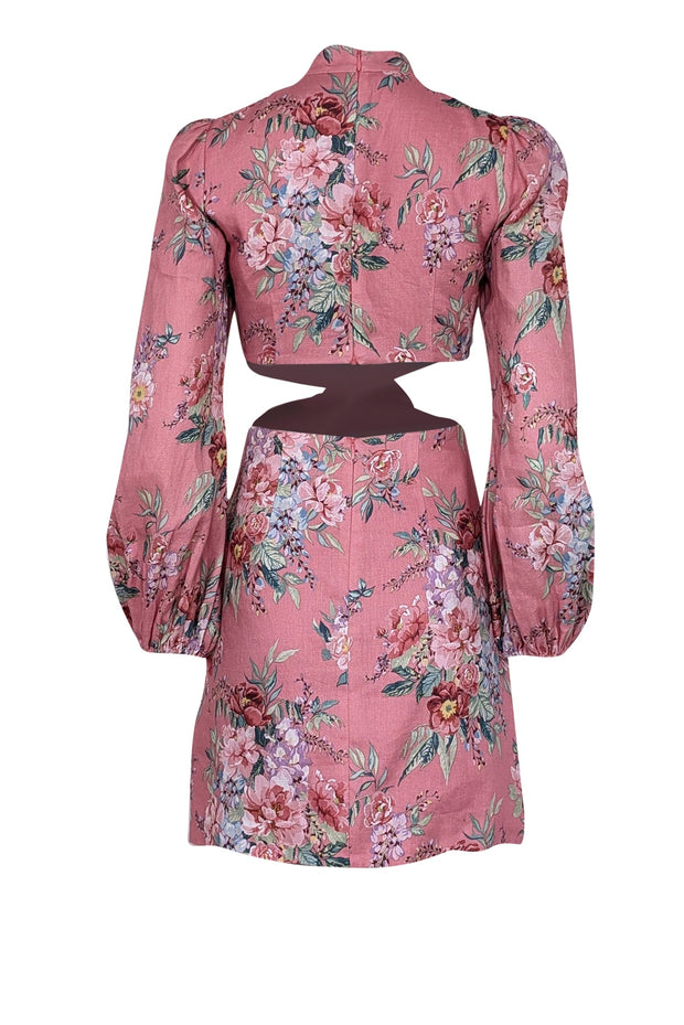 Zimmermann - Pink w/ Multicolor Floral Print Linen Mini Dress Sz 4 Zimmermann - Pink w/ Multicolor Floral Print Linen Mini Dress Sz 4
