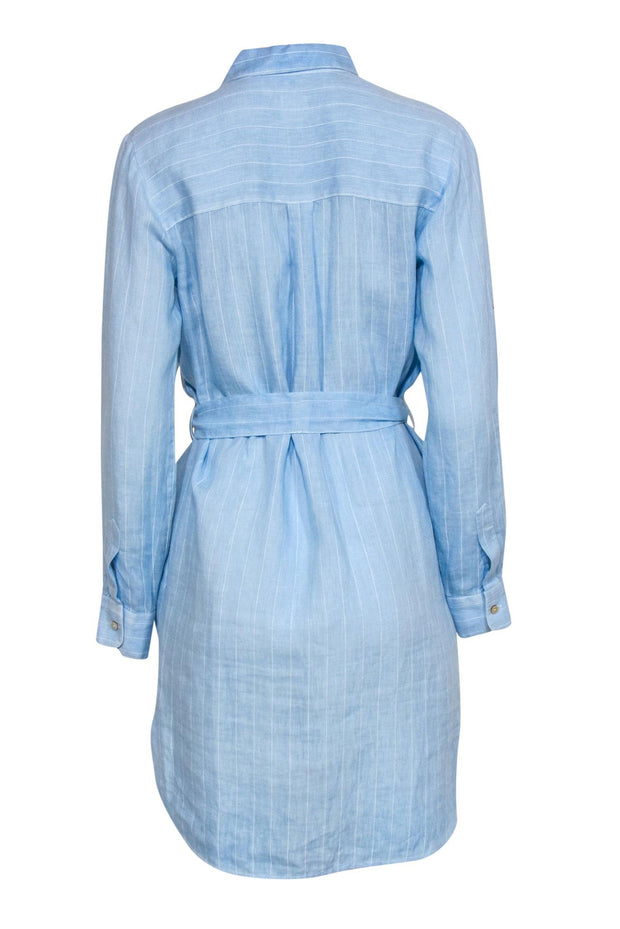 Current Boutique-120% Lino - Light Blue & White Pinstripe Linen Shirtdress Sz S