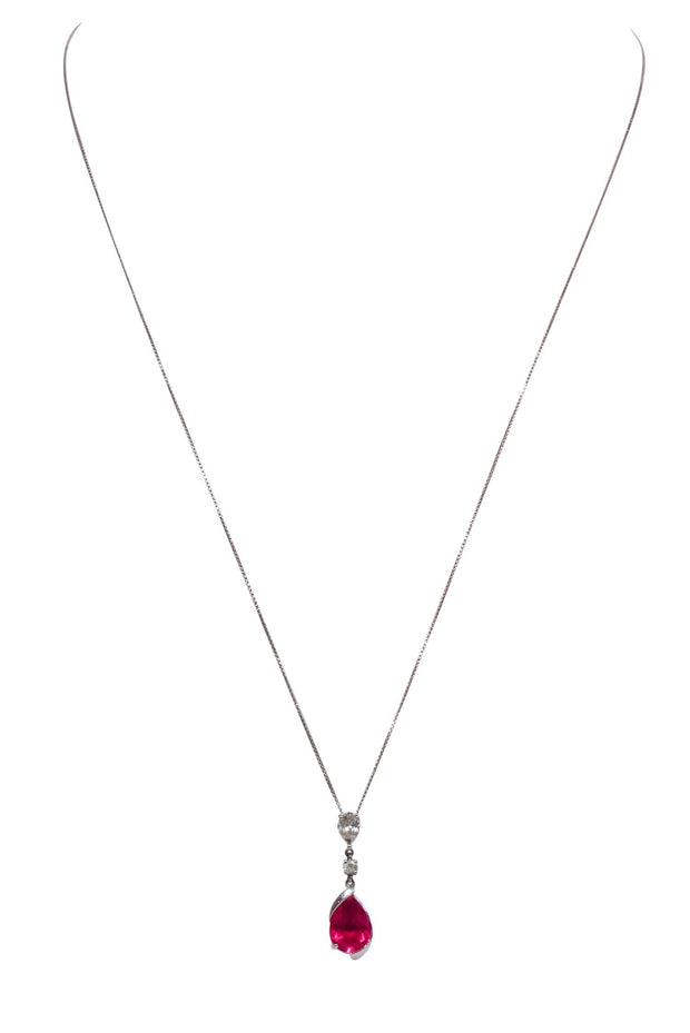 Current Boutique-14K White Gold Pendant Ruby Necklace w/ Diamonds