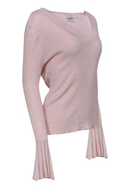 Current Boutique-27 Miles - Light Pink Ribbed Bell Sleeve Sweater Sz M
