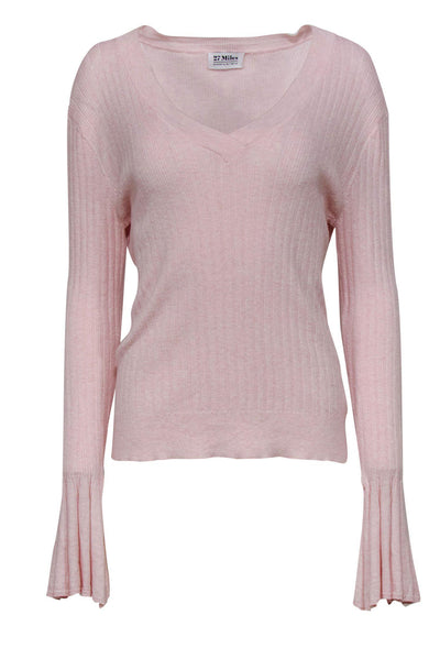 Current Boutique-27 Miles - Light Pink Ribbed Bell Sleeve Sweater Sz M