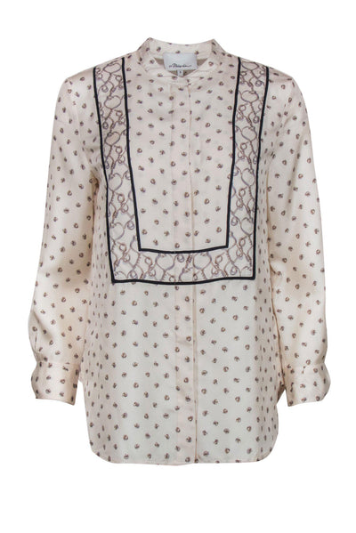 Current Boutique-3.1 Phillip Lim - White Silk Button Blouse w/ Chainlink Print Sz 4