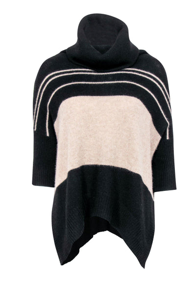 Current Boutique-360 Cashmere - Oversized Black & Beige Striped Turtleneck Cashmere Sweater Sz XS