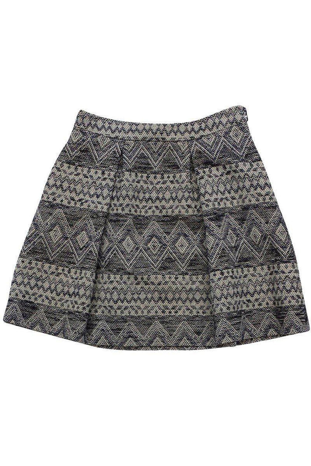 Current Boutique-3.1 Phillip Lim - Black & Cream Tribal Print Pleated Skirt Sz 6