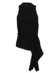 Current Boutique-3.1 Phillip Lim - Black Ribbed Knit Top w/ Side Ruffles Sz XS
