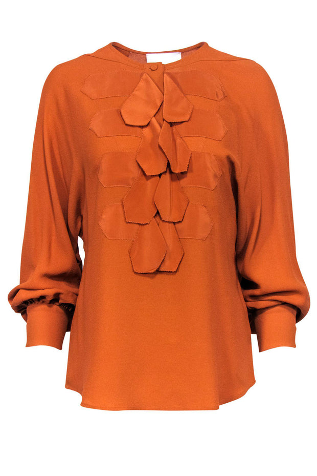 Current Boutique-3.1 Phillip Lim - Dark Orange Long Sleeve Blouse w/ Ruffles Sz 4