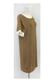 Current Boutique-3.1 Phillip Lim - Gold & Cream Short Sleeve Dress Sz M