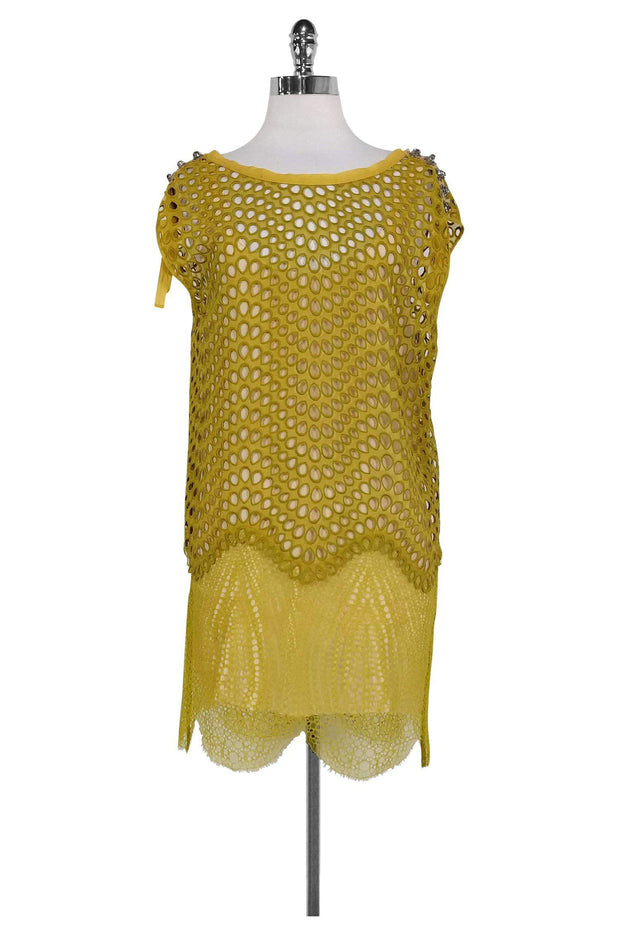 Current Boutique-3.1 Phillip Lim - Mustard Yellow Eyelet Lace Dress Sz 0