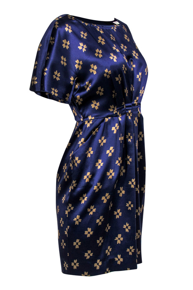 Current Boutique-3.1 Phillip Lim - Navy Silk Satin Printed Mini Pleated Dress Sz 8