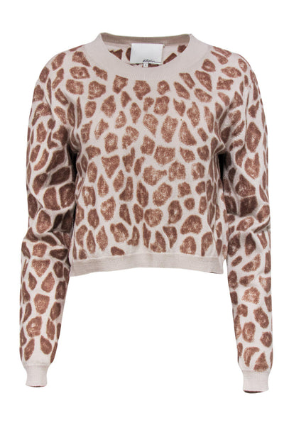 Current Boutique-3.1 Phillip Lim - Tan Animal Print Cropped Wool Sweater Sz L
