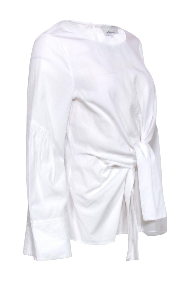 Current Boutique-3.1 Phillip Lim - White Long Sleeve Tie Front Blouse Sz 8