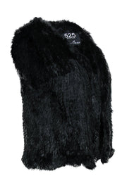 Current Boutique-525 America - Black Rabbit Fur Open Vest Sz M