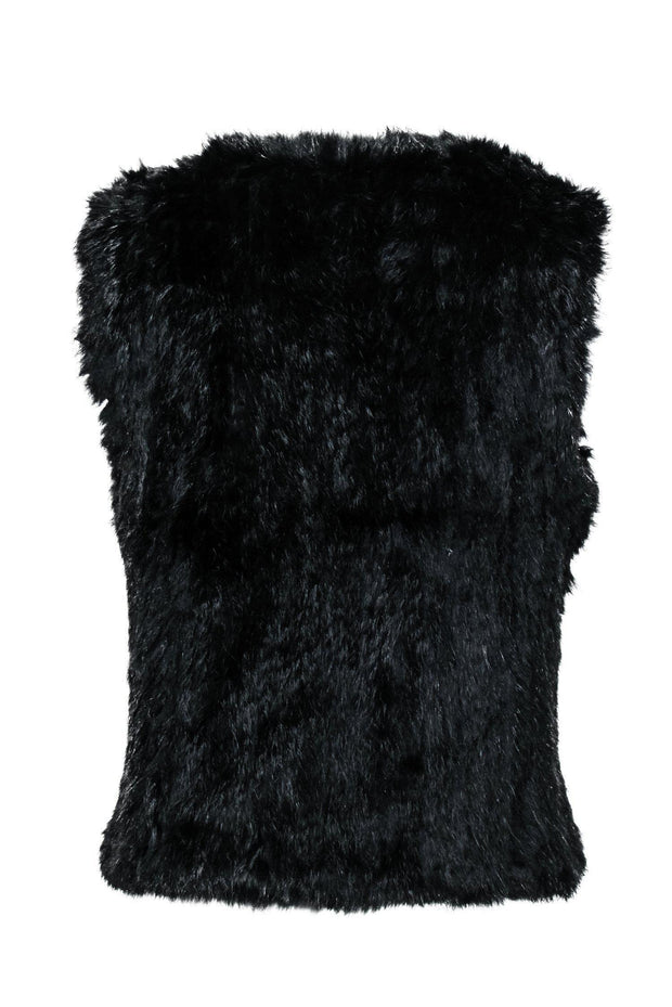 Current Boutique-525 America - Black Rabbit Fur Open Vest Sz M