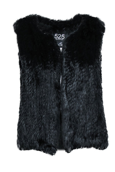 Current Boutique-525 America - Black Rabbit Fur Open Vest Sz S/M