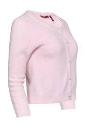 Current Boutique-525 America - Light Pink Fuzzy Button-Up Cardigan w/ Faux Pearl Buttons Sz M
