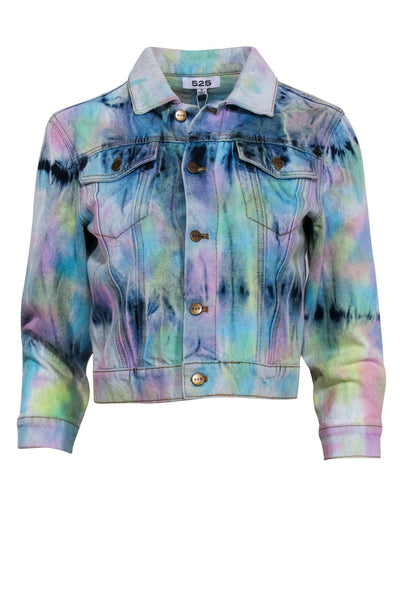 Current Boutique-525 America - Multicolored Pastel Tie-Dye Cropped Denim Jacket Sz S