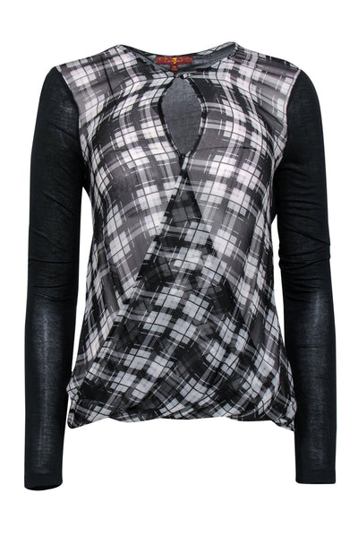Current Boutique-7 For All Mankind - Black & White Plaid Semi-Sheer Top Sz XS