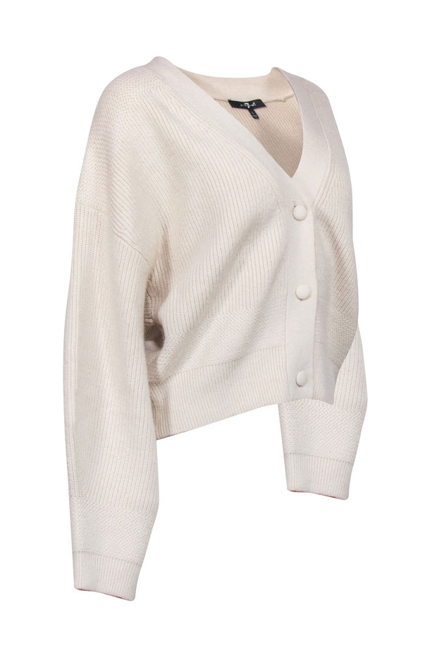 Current Boutique-7 For All Mankind - Cream Chunky Knit Cardigan Sz L