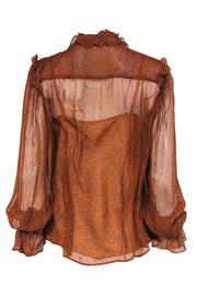 Current Boutique-7 For All Mankind - Rusty Brown & Black Spotted Silk Sheer Blouse w/ Camisole Sz M