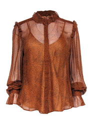 Current Boutique-7 For All Mankind - Rusty Brown & Black Spotted Silk Sheer Blouse w/ Camisole Sz M
