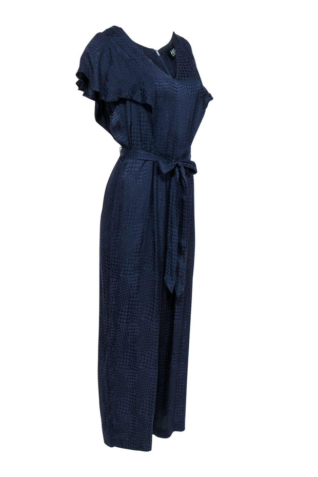 Current Boutique-ABS Collections - Navy Houndstooth Textured Wide Leg Jumpsuit Sz 6