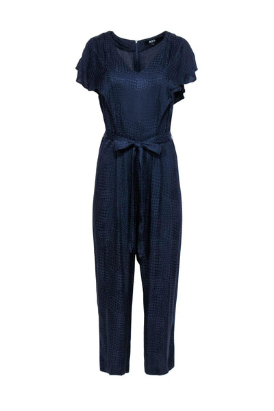 Current Boutique-ABS Collections - Navy Houndstooth Textured Wide Leg Jumpsuit Sz 6