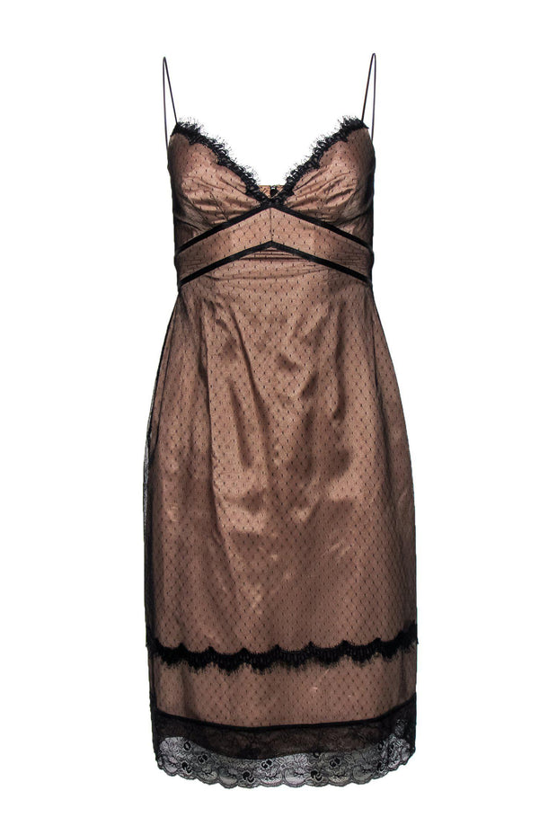 Current Boutique-ABS Collections - Nude Sheath Dress w/ Black Lace Overlay Sz 2