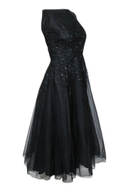 Current Boutique-ABS Evening - Black Sleeveless Tulle A-Line Dress w/ Floral Embroidery & Rhinestones Sz 4