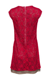 Current Boutique-ABS by Allen Schwartz - Brown & Red Lace Cap Sleeve Shift Dress Sz 8
