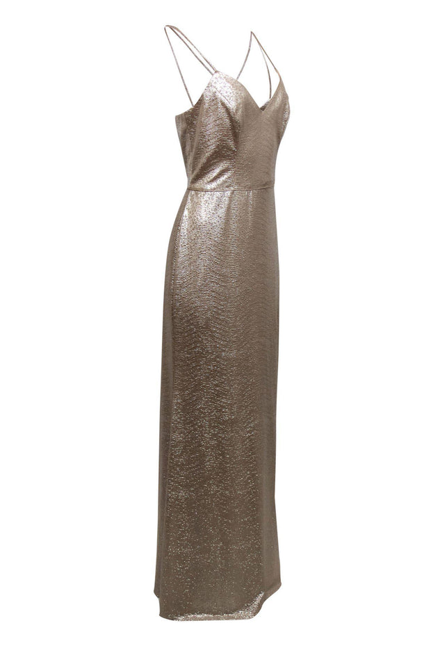 Current Boutique-ABS by Allen Schwartz - Gold Metallic Strappy Sleeveless Gown Sz 10