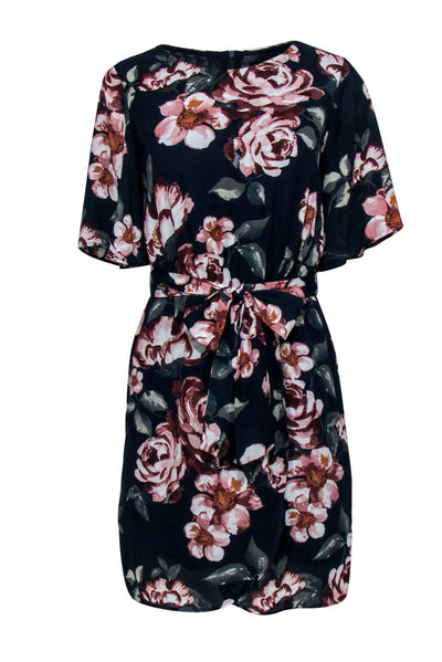 Current Boutique-ABS by Allen Schwartz - Navy Floral Flutter Sleeve Fitted Dress Sz 2