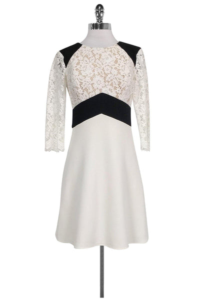 Current Boutique-ABS by Allen Schwartz - White & Black Lace Sleeved Dress Sz 4