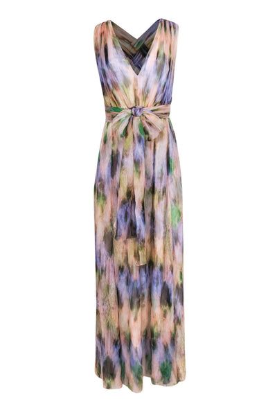 Current Boutique-ADAM by Adam Lippes - Purple, Pink & Green Watercolor Print Flowy Silk Maxi Dress Sz 2